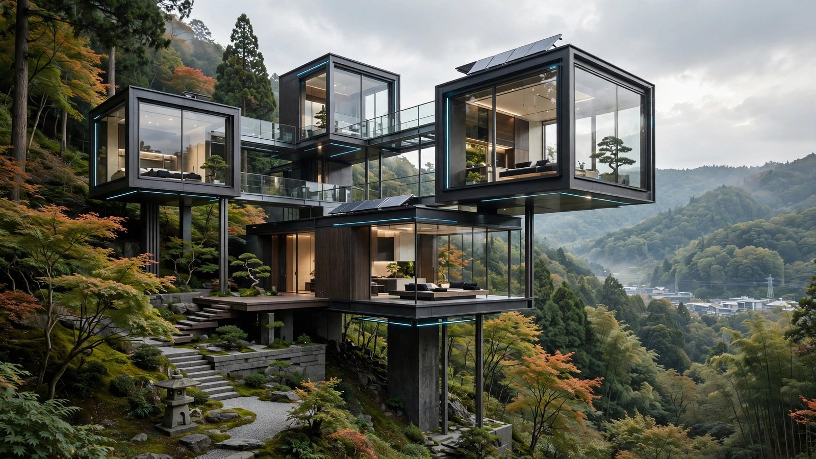 Elegant luxury modern villa with expansive landscape views