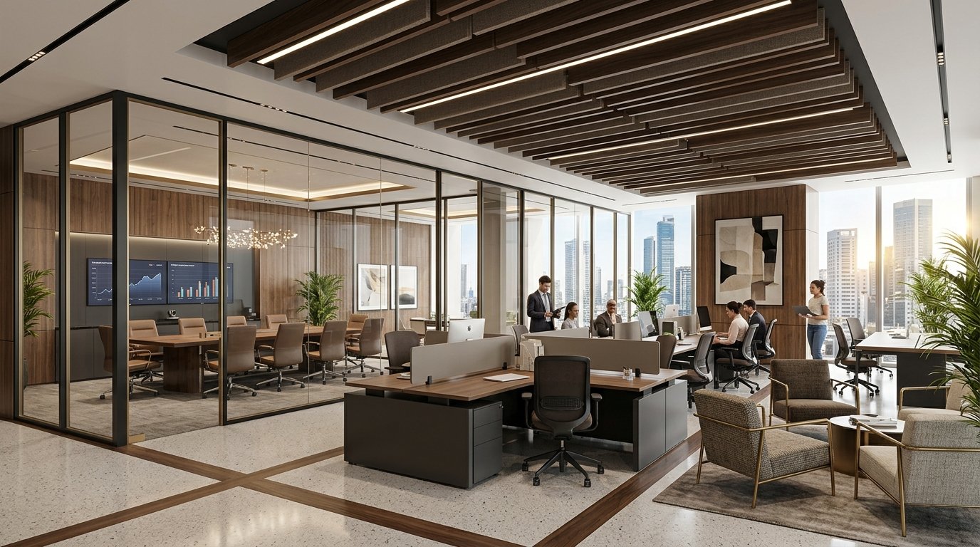 Modern Corporate Office Interior Design in Mumbai BKC by ERENDERS