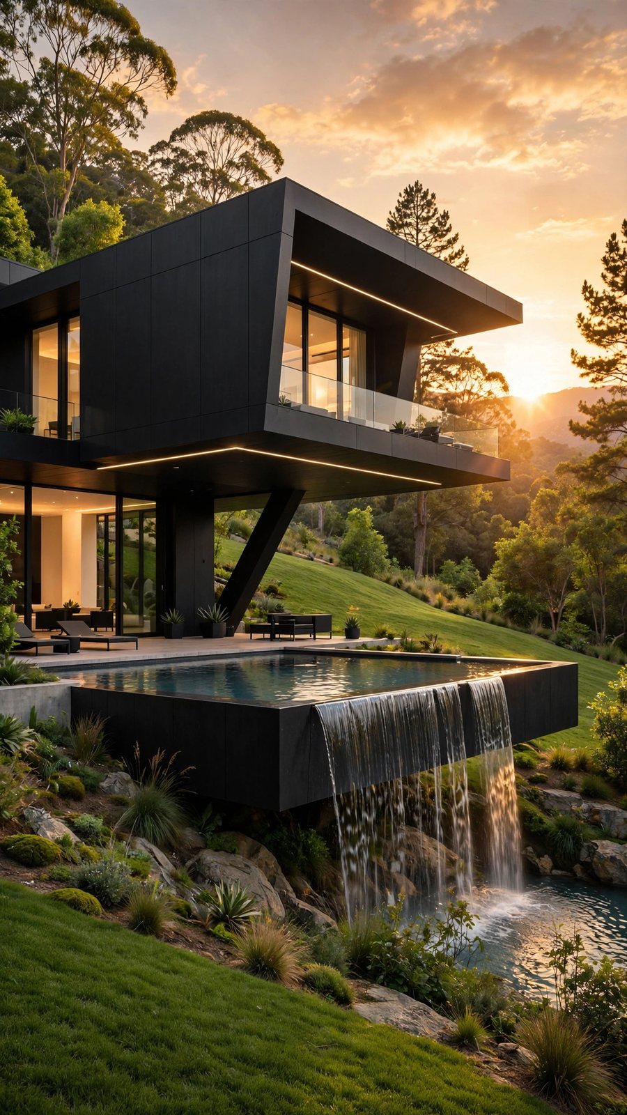 Aerial view of a luxury coastal residence with modern architecture